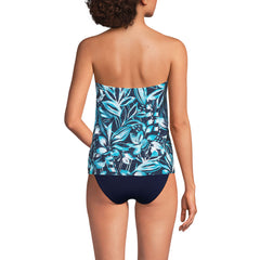 Women's Long Torso Chlorine Resistant Mesh Bandeau High Leg Fauxkini One Piece Swimsuit
