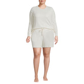 Women's Cozy Plus Size Brushed Rib 2 Piece Pajama Set - Long Sleeve Top and Shorts