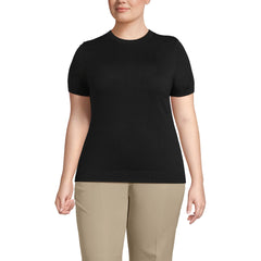 Women's Plus Cotton Modal Short Sleeve Jewel Neck Pullover Sweater