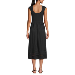 Women's Slub Cap Sleeve Shirred Skirt Midi Dress