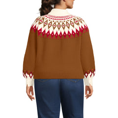 Women's Plus Size Fuzzy Turtleneck Lantern Sleeve Jacquard Sweater