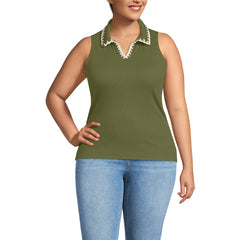 Women's Plus Size Sleeveless Micro Rib Polo