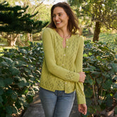 Women's Petite Pointelle Crew Neck Cardigan Sweater