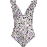 Women's Petite Pique Ruffle One Piece Swimsuit