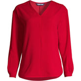 Women's Plus Size Long Sleeve V-neck Button Shoulder Crepe Blouse