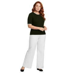 Women's Plus Size Double Trim Cotton Crew Neck Tee Sweater
