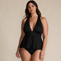 Women's Plus Size SlenderSuit Plunge Ruched X-Back Ruffle Fauxkini One Piece Swimsuit