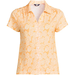 Women's Plus Size Linen Blend Short Sleeve Button Front Polo Top
