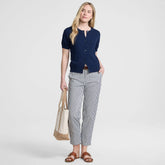 Women's Mid Rise Classic Straight Leg Oxford Stripe Ankle Pants