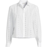Women's Plus Size Eyelet Cropped Button Front Shirt