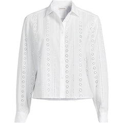 Women's Eyelet Cropped Button Front Shirt