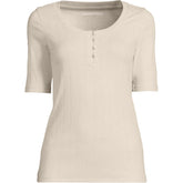 Women's Plus Size Elbow Sleeve Variegated Micro Rib Scoop Neck Henley