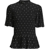 Women's Plus Size Bubble Sleeve Silky Knit Smocked Mock Neck Top