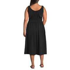 Women's Plus Size Creaseless Scoop Neck Smocked Midi Dress