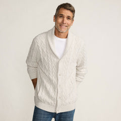 Men's Tall Long Sleeve Cotton Blend Cable Shawl Cardigan