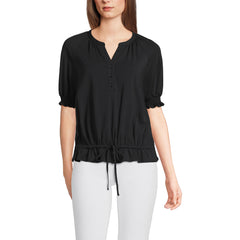 Women's Elbow Sleeve Lightweight Jersey Gathered Adjustable Hem Blouse