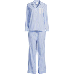 Women's Petite Cotton Poplin 2 Piece Pajama Set - Long Sleeve Top and Pants