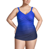 Women's Plus Size DDD-Cup Slender Tummy Control Chlorine Resistant Skirted One Piece Swimsuit Print
