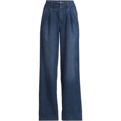 Women's Petite Soft Denim High Rise Pleated Wide Leg Trousers