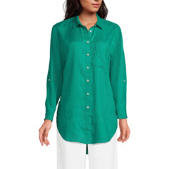 Women's Tall Linen Roll Sleeve Oversized Relaxed Tunic Top