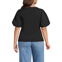 Women's Plus Size Drapey Rib Puff Sleeve Scoop Neck Top