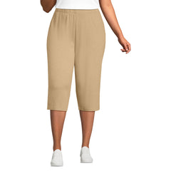 Women's Plus Size Sport Knit High Rise Elastic Waist Capri Pants