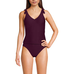 Women's Tie Shoulder Ribbed Flutter Tankini Top