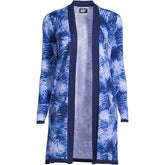Women's Petite Fine Gauge Cotton Long Open Cardigan Sweater - Print