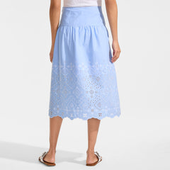 Women's Poplin Drop Waist Embroidered Eyelet Midi Skirt