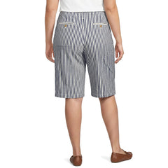 Women's Plus Size Elastic Back Classic 12" Chino Oxford Stripe Shorts