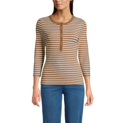 Women's 3/4 Sleeve Polished Rib Henley Top