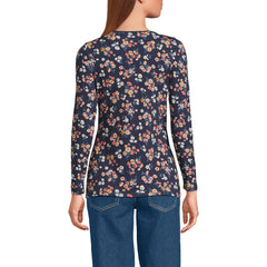 Women's Petite Lightweight Jersey Skimming Long Sleeve Scoop Neck T-shirt