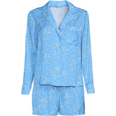 Women's Plus Size Matte Satin 2 Piece Pajama Set - Long Sleeve Top and Shorts