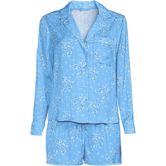 Women's Plus Size Matte Satin 2 Piece Pajama Set - Long Sleeve Top and Shorts