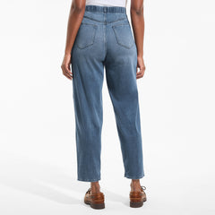 Women's Petite Starfish High Rise Knit Denim Barrel Leg Ankle Jeans