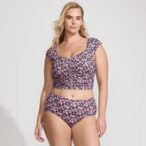 Women's Plus Size Ruched Cap Sleeve Midkini Top