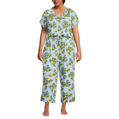 Women's Plus Size Cooling Pajama Set - Short Sleeve Top and Crop Pants