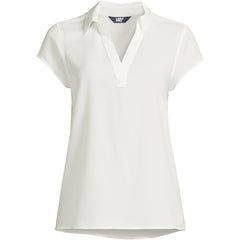 Women's Petite Short Sleeve Split Neck Crepe Blouse