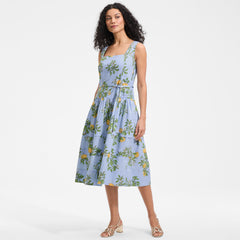 Women's Petite Poplin Square Neck Midi Tie Waist Dress