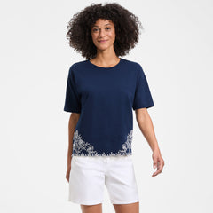 Women's Short Sleeve Slub Jersey Eyelet T-Shirt