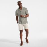 Men's Short Sleeve Cotton Linen Vertical Stripe Button Through Camp Collar Shirt
