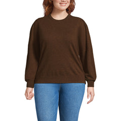 Women's Plus Size Cashmere Puff Sleeve Crew Neck Sweater