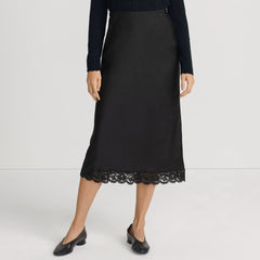 Women's Satin Lace Trim Midi Skirt