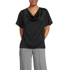 Women's Charmeuse Short Sleeve Cowl Neck Top