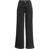 Women's Plus Size High Rise Soft Denim Pleated Wide Leg Trousers