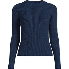 Women's Cotton Blend Marl Ribbed Crew Neck Sweater