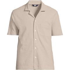 Men's Short Sleeve Cotton Linen Button Through Camp Collar Shirt