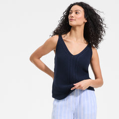 Women's Cotton Cable Vneck Tank Sweater