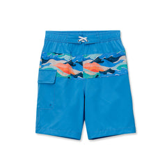 Boys Chlorine Resistant Stretch Print Blocked Hydroliner Board Swim Trunks
