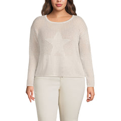 Women's Plus Size Cotton Viscose Mesh Jacquard Crew Neck Sweater